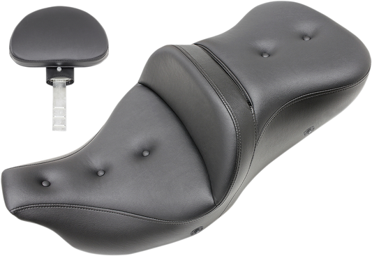 SADDLEMEN Roadsofa™ Seat - Heated - Pillow Top - with Backrest - Black - FLH/FLT '09-'24 808-07B-181TBRH