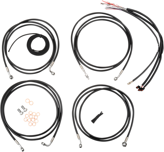 LA CHOPPERS Complete Black Vinyl Braided Handlebar Cable/Brake Line Kit - 12"-14" Handlebars - '14-'15 FLH LA-8052KT2-13B